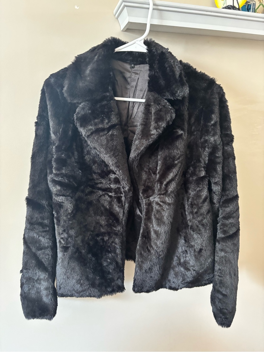 Plush Black Teddy Coat for Women - Soft Faux Fur Jacket